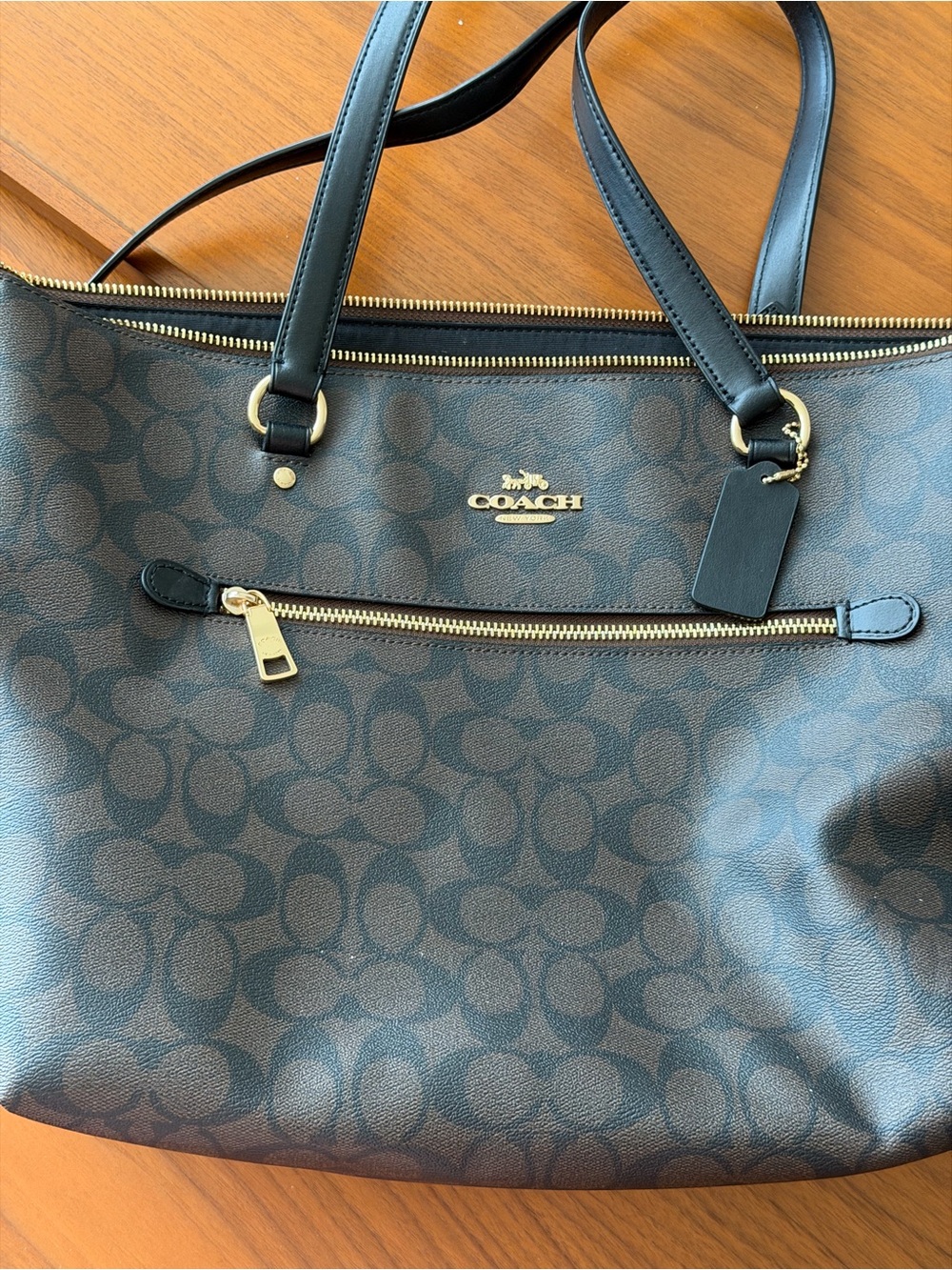 Coach Black Signature Monogram Tote with Gold Hardware